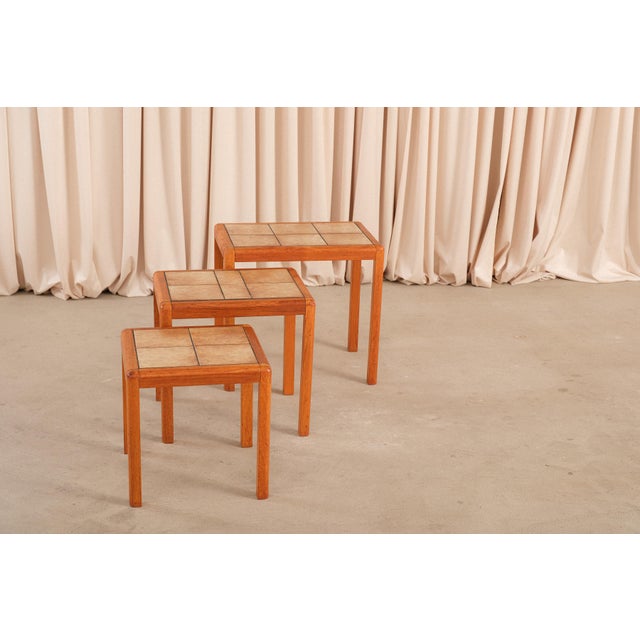 Danish Modern Teak Nesting Tables, Ceramic Tile Tops, 1960s Style For Sale In Chicago - Image 6 of 15