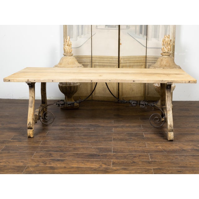 Italian 19th Century Bleached Oak Farm Table with Baroque Style Carved Base For Sale - Image 9 of 12