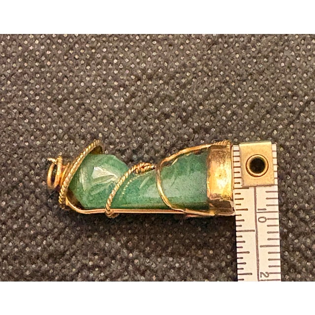 Green 14k Yellow Gold Pendant With Hand Carved Jade Sitting Buddha With Chinese Hat. For Sale - Image 8 of 12