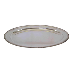 1970’s Vintage/New Silver Oval Platter With Acanthus Leaves Applied Border