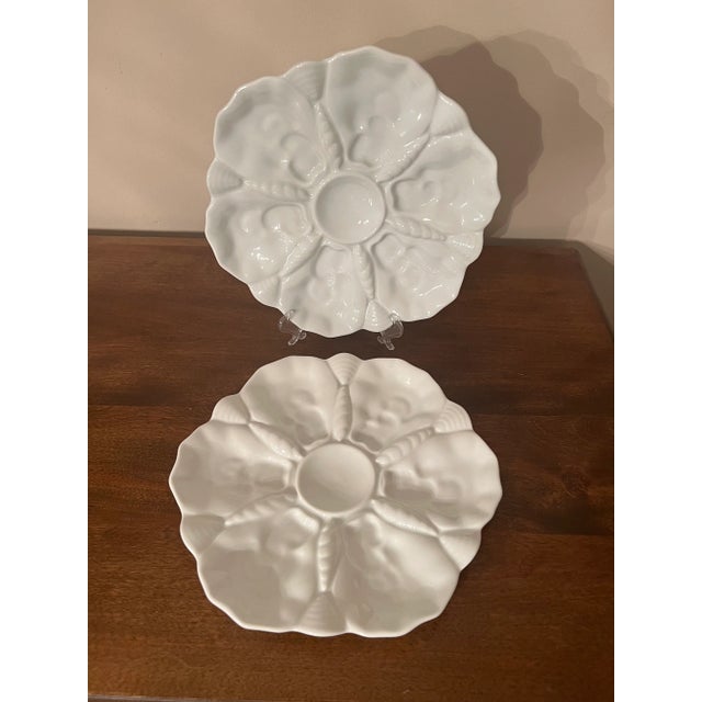 Ceramic Mid 20th Century White Porcelain Oyster Plates - a Pair For Sale - Image 7 of 12