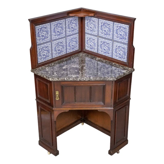 Edwardian Mahogany Corner Washstand, 1890s For Sale