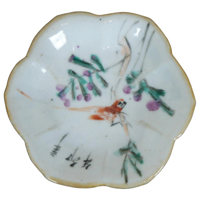 Antique Qing Dynasty Chinese Export Porcelain Footed Dish Lotus Bird Compote For Sale - Image 11 of 11