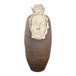 Mid Century Art Studio Sculptural Pottery Floor Vase Emerging Face Sculpture 1970s Celeste Simon