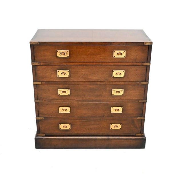 A finely constructed and very smart antique military campaign style chest of drawers. This was made in England, it dates...