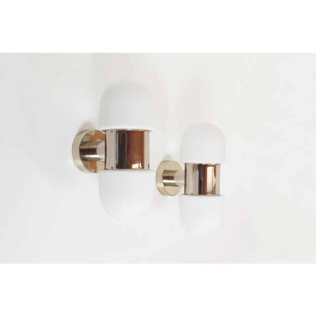 Vintage Chrome and Opaline Glass Wall Lamps by Rolf Kruger, 1970s, Set of 2 For Sale - Image 9 of 9