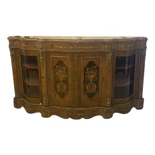 Antique Serpentine Marquetry 4-Door Credenza, 1860s For Sale