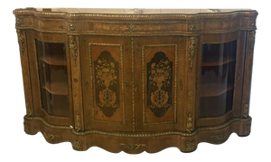 Antique Serpentine Marquetry 4-Door Credenza, 1860s