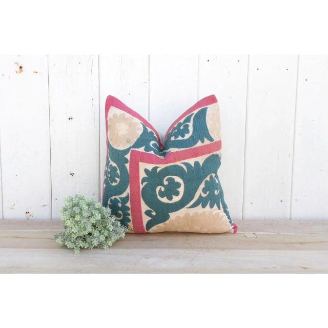 Teal Mushkaan Vintage Suzani Pillow For Sale - Image 8 of 9