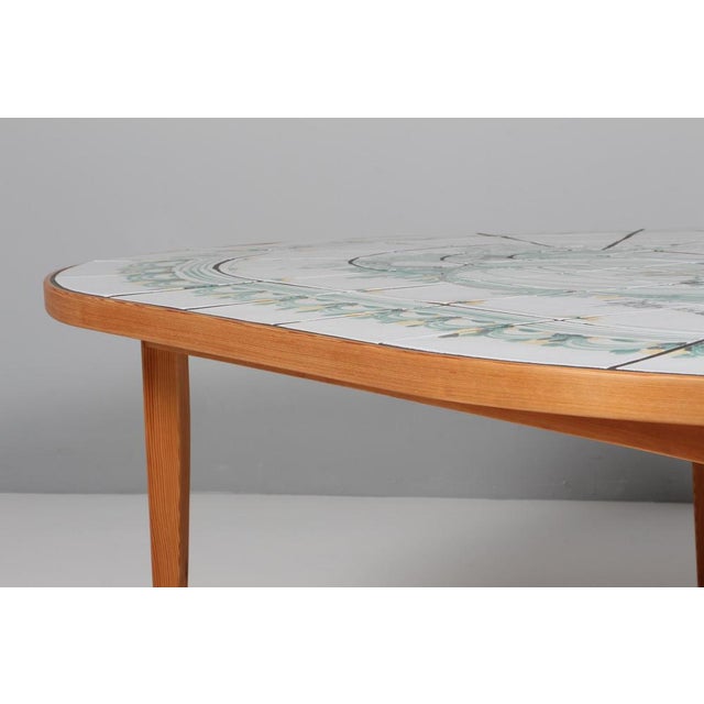 Wood Pine Coffee Table with Painted Tiles by Bjørn Wiinblad, 1970s For Sale - Image 7 of 8