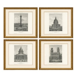 Paris Monuments: Pantheon, Invalides, Bastille, Sulpice, Engravings, 1855, Set of 4 For Sale