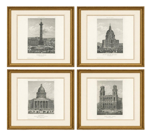 Paris Monuments: Pantheon, Invalides, Bastille, Sulpice, Engravings, 1855, Set of 4