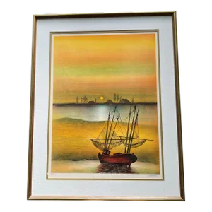 Italian Sea Scene Lithograph Print.