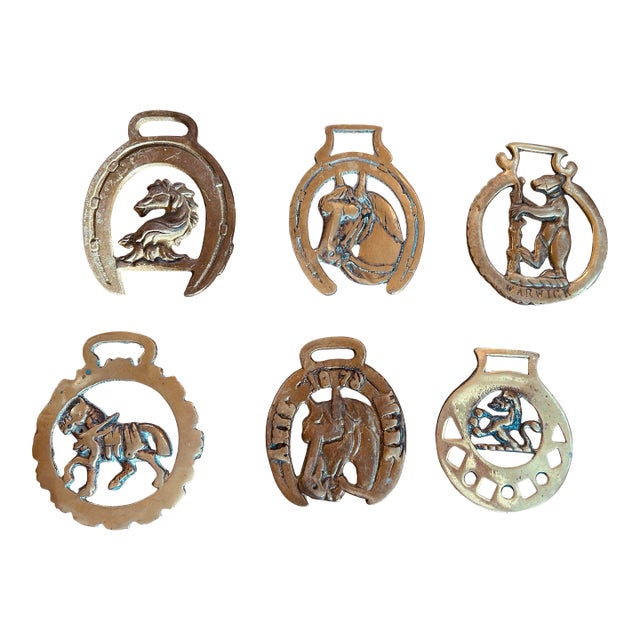 Vintage Brass Equestrian Ornaments, Set of 6 For Sale