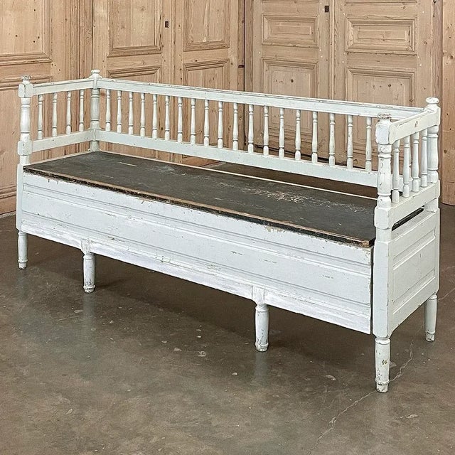 Wood 19th Century Swedish Neoclassical Painted Bench ~ Trunk For Sale - Image 7 of 17
