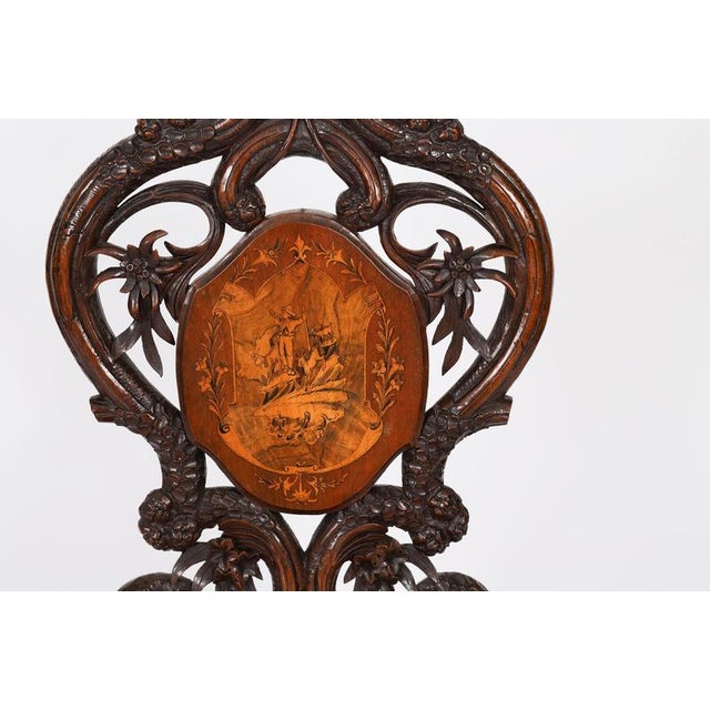 Gold Antique Swiss Walnut Marquetry Inlaid Musical Chair, 19th Century For Sale - Image 8 of 16