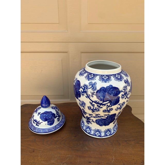 Blue Chinoiserie Blue and White Porcelain Ginger Jar For Sale - Image 8 of 9