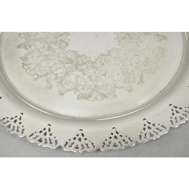 Metal Vintage Victorian Style Round Silver Plated 15" Bar Serving Platter Tray For Sale - Image 7 of 11