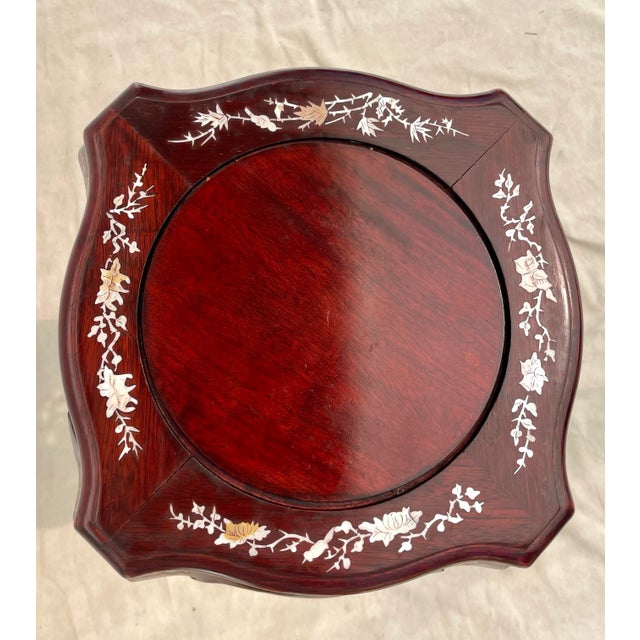 Chinoiserie Vintage Chinese Rosewood & Mother-of-Pearl Inlaid Pedestal Stand For Sale - Image 3 of 12
