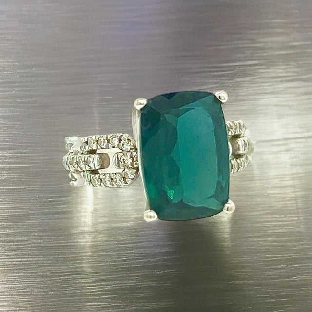 Natural Tourmaline Diamond Ring 6 14k W Gold 5 TCW Certified For Sale - Image 9 of 12