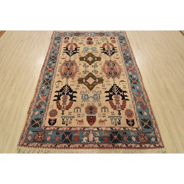 Tribal Heriz Rug 5’11” X 8’6” Ivory Wool Vintage Tribal Hand-Knotted Oriental Carpet For Sale - Image 3 of 15