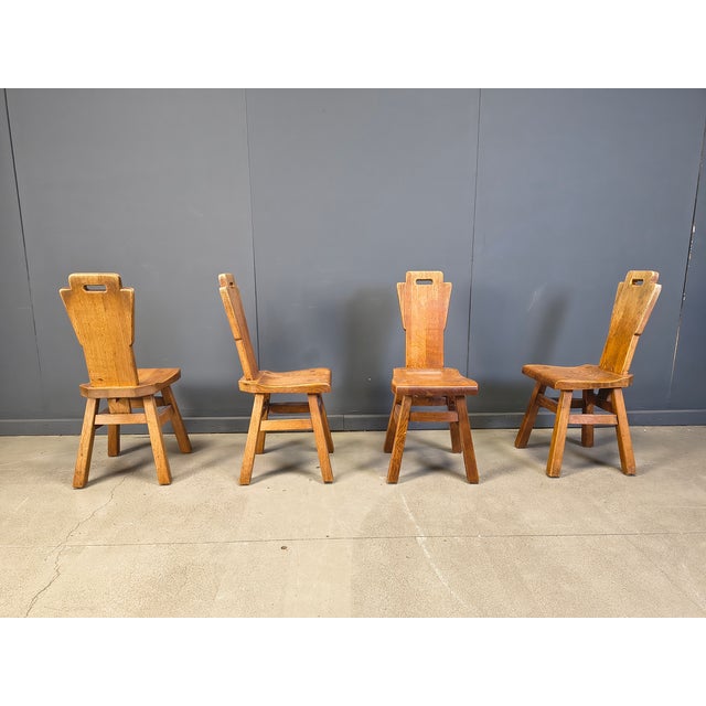 Wood Vintage Oak Brutalist Chairs, 1970s, Set of 4 For Sale - Image 7 of 12