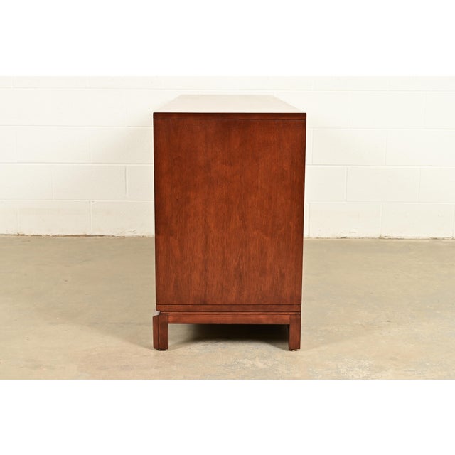 William Doezema for Mastercraft Mid-Century Hollywood Regency Campaign Walnut and Brass Sideboard Credenza, Newly Refinished For Sale - Image 14 of 16