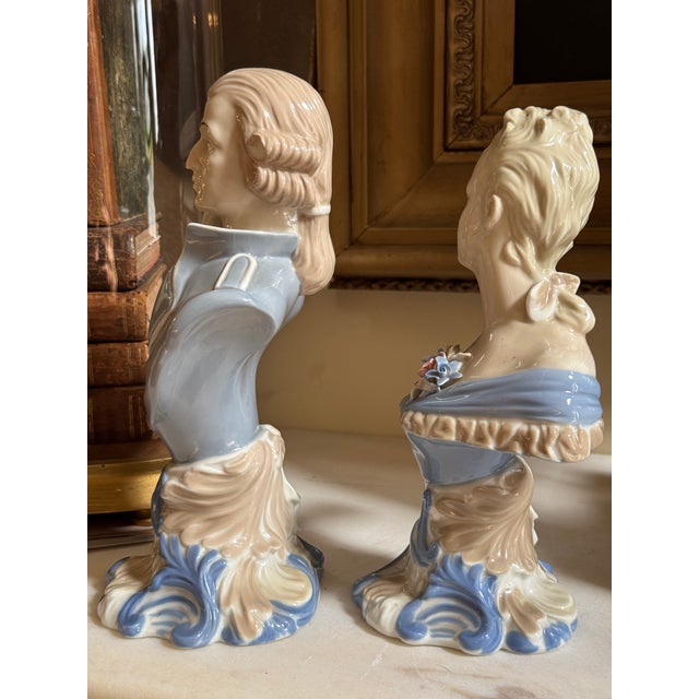 Vintage Japanese Rococo Revival Blue & White Porcelain Busts — Pair For Sale In Louisville - Image 6 of 10