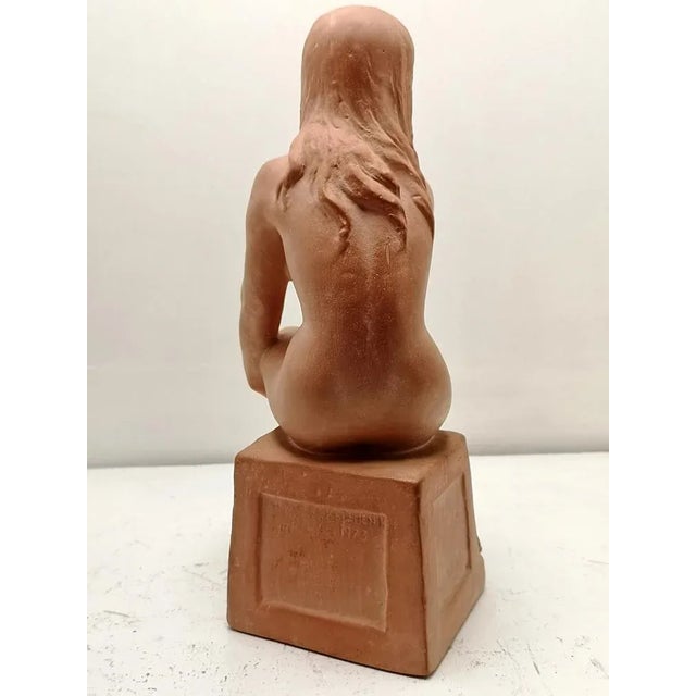 Art Deco Style Terracotta Sitting Nude Sculpture from Kelemen, 1973 For Sale - Image 4 of 12