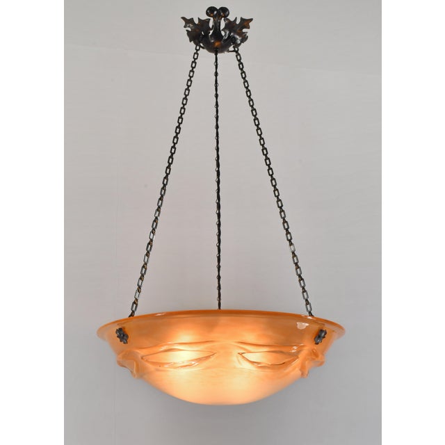 Charles Schneider French Art Deco Pendant Light by Le Verre Francais Schneider - 1930 Chandelier France For Sale - Image 4 of 11
