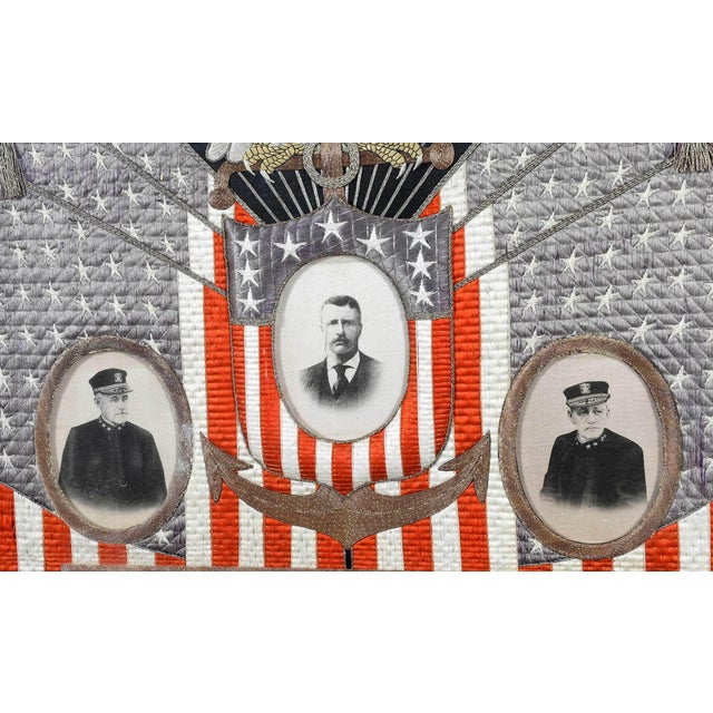 Japanese Antique Textile Panel of American Historical Great White Fleet For Sale - Image 10 of 13