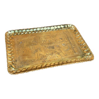 Vintage Solid Brass Egyptian Revival Solid Brass Serving Tray For Sale