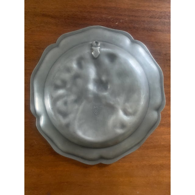 Mid-Century European Pewter Heraldic Wall Plate With Ship Crest For Sale - Image 9 of 12