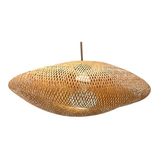 Revelation Modern Woven Bamboo Bonnet Pendant Light For Sale