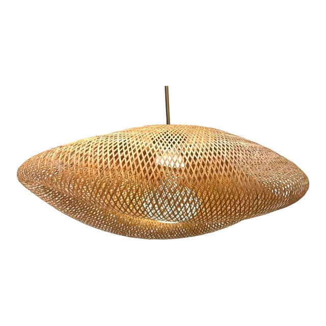 Revelation Modern Woven Bamboo Bonnet Pendant Light For Sale