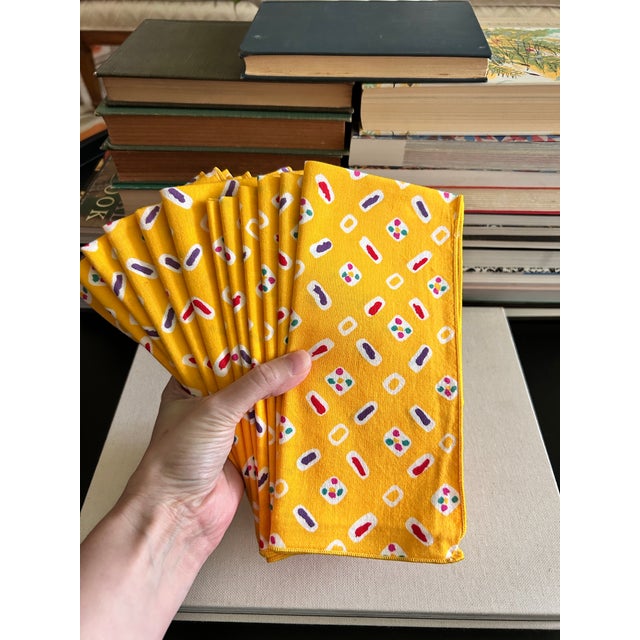 Pop Art Vintage 1980s Yellow Geometric Cotton Napkins, Set of 12 For Sale - Image 3 of 7