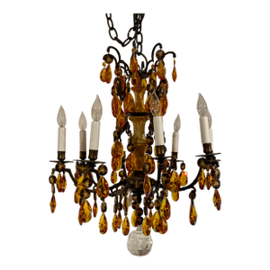 Myran Allan Luxury Lighting Neoclassical Bronze and Amber Crystal Chandelier