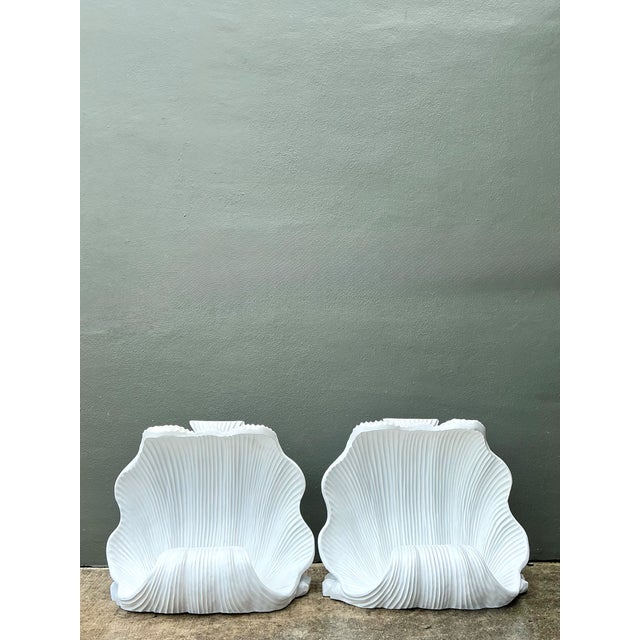 Vintage White Clam Shell Table Pedestals - Pair For Sale - Image 10 of 15