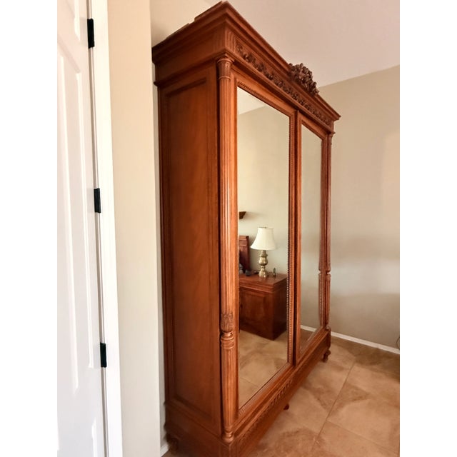 Wood Stunning Vintage French Armoire With Two Mirrored Doors For Sale - Image 7 of 9