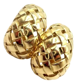 Vintage Tiffany & Co. Vannerie Basket Weave Yellow Gold Hoop Earrings, A Pair
