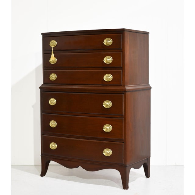 Classic Federal styling meets personalized design in this handsome mahogany highboy chest. The tall, streamlined...