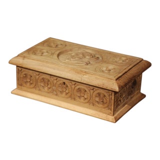 Early 20th Century French Carved Chestnut Box From Brittany Signed E. Bayon For Sale