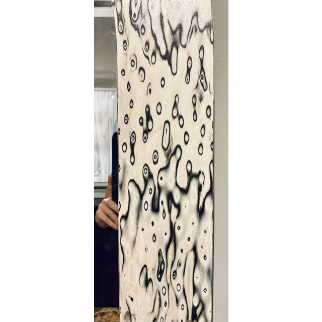 Stylish Modern Black and 0ff-White Burl Wood Full Length Mirror, showroom floor sample