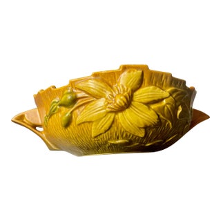Vintage 1940s Roseville Pottery Clematis Console Bowl 457-8 Autumn Brown MCM For Sale