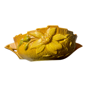 Vintage 1940s Roseville Pottery Clematis Console Bowl 457-8 Autumn Brown MCM