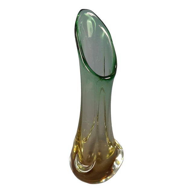Amber Green Sommerso Murano Glass Vase by Murano for Murano, 1970s For Sale