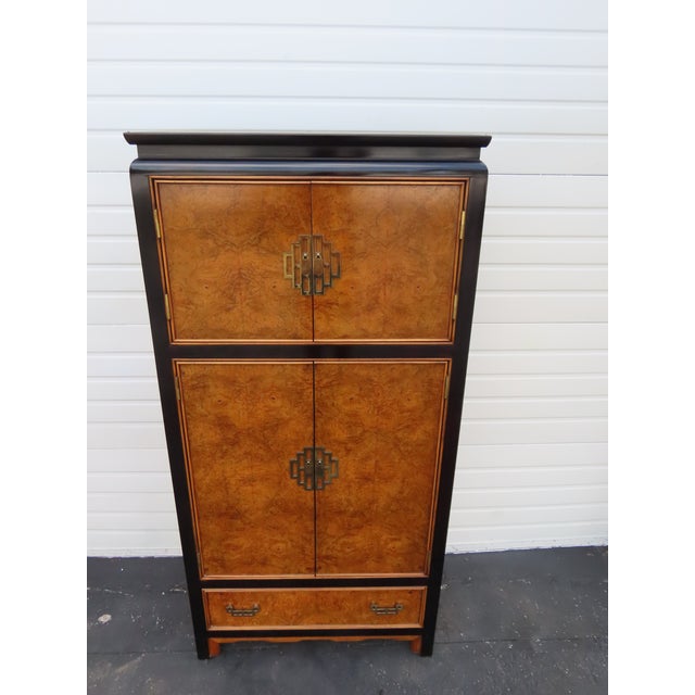 Century Chinoiserie Chin Hua Hollywood Regency Burlwood Tall Armoire 6617 For Sale - Image 9 of 18