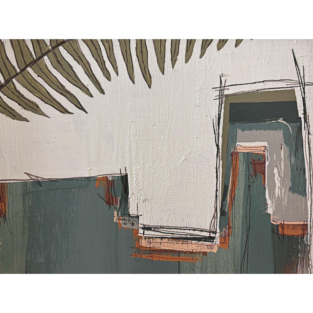 Contemporary “Cabin Fern" Green Abstract Art in Antique Frame, Transitional Living Room Art by JTS For Sale - Image 3 of 11