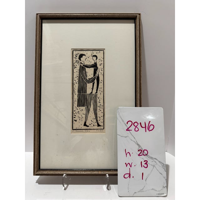 Black Mid 20th Century Azriel Awret Signed Limited Edition 3/30 Figural Print Two Figures Framed For Sale - Image 8 of 8