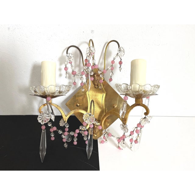 Midcentury French Crystal Sconces - a Pair For Sale - Image 9 of 14